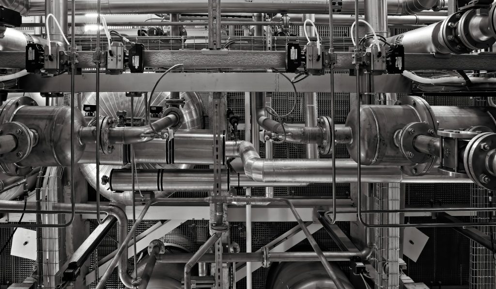 Pipes and process equipment in an industrial plant
