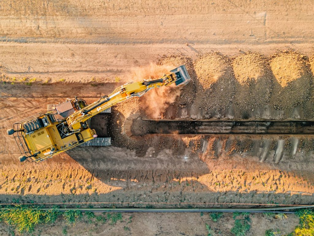 Open trench at an excavation site for pipe installation