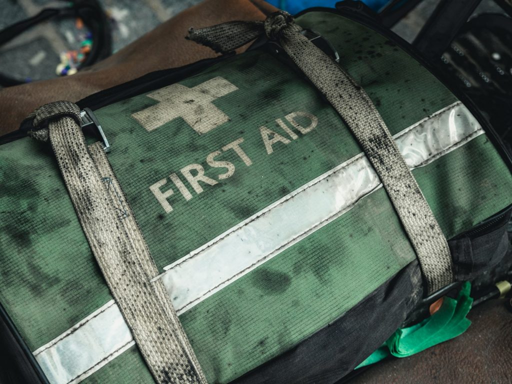 Closed first-aid kit in the workplace
