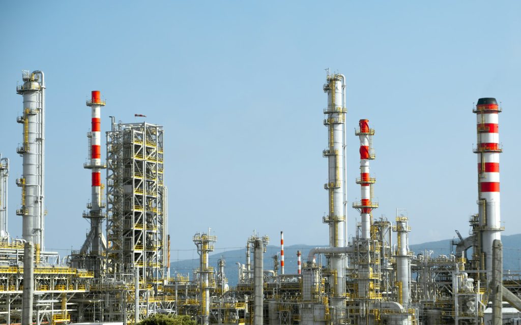 Industrial plant with pipework at a refinery